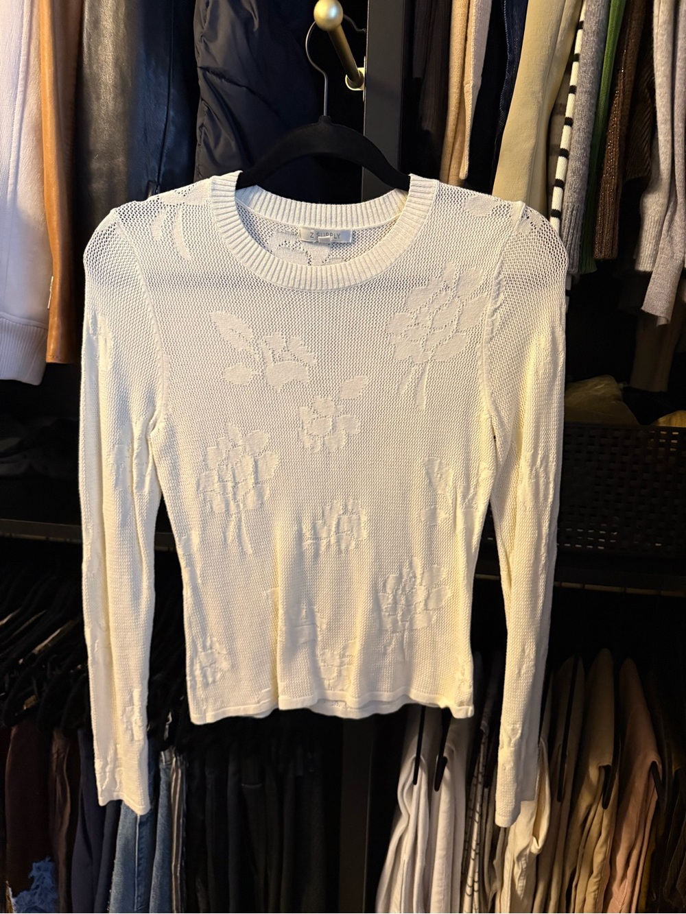 Cream Floral Knit Long Sleeve Top